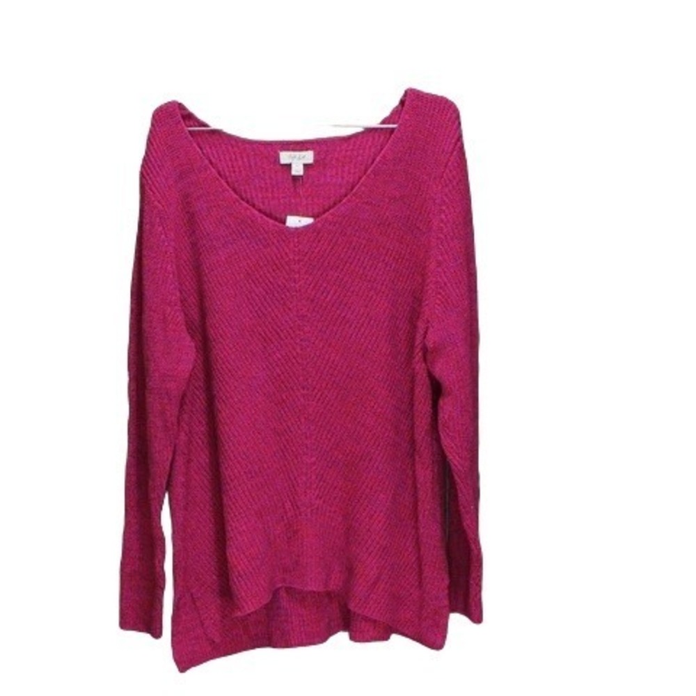 NWT Style & Co Plus Sweater Cotton V-Neck Red 2X